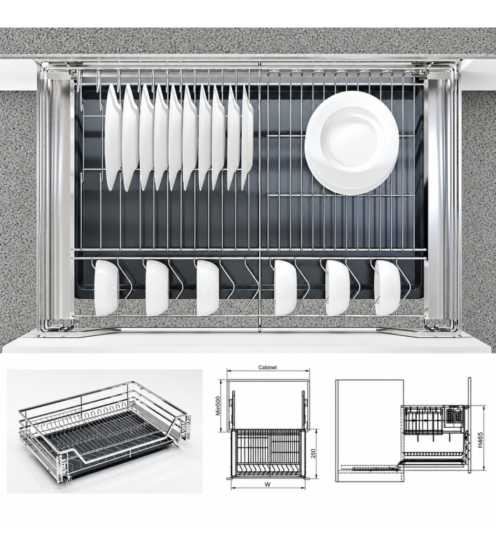 Giá Xoong Nồi, Bát Đĩa Nan Dẹt Đa Năng EUROGOLD Inox 304 – Gắn Cánh Âm Tủ