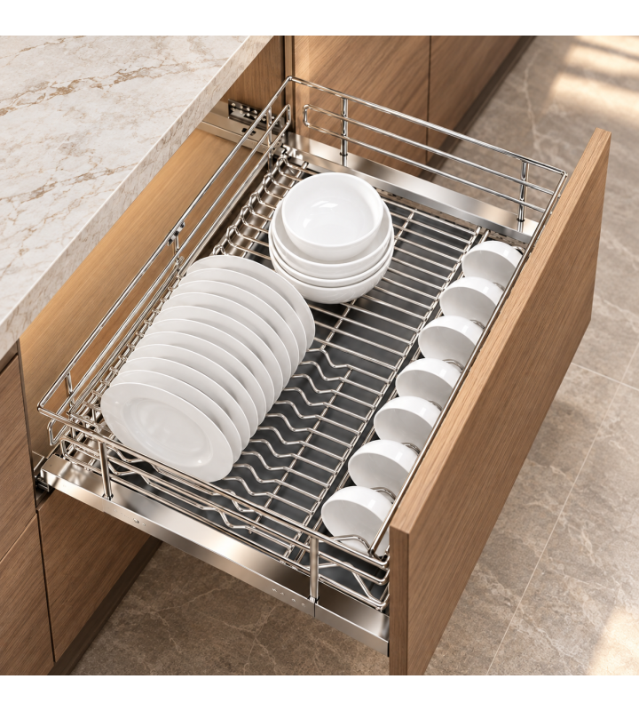 Giá Bát Đĩa Nan Oval Đa Năng Âm Tủ EUROGOLD Inox 304 – Gắn Cánh, Ray Giảm Chấn