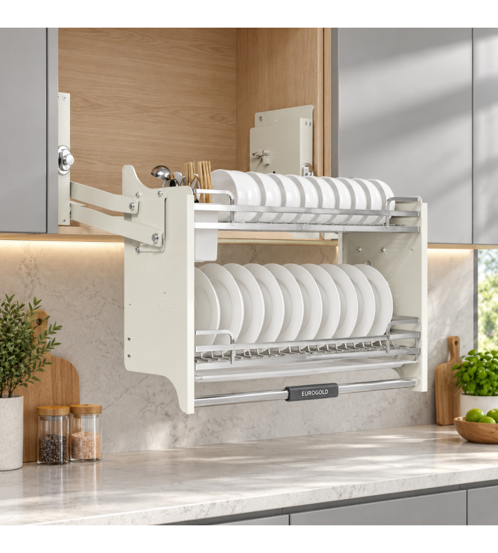 Giá Bát Di Động Nan Dẹt EUROGOLD Inox 304 – Khung Trắng