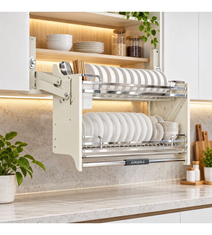 Giá Bát Di Động Nan Dẹt EUROGOLD Inox 304 – Khung Trắng