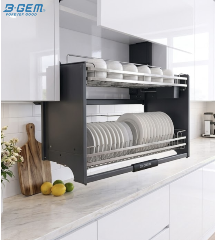 KỆ BÁT ĐĨA NÂNG HẠ THÔNG MINH - NAN DẸT INOX 304 BGKC01