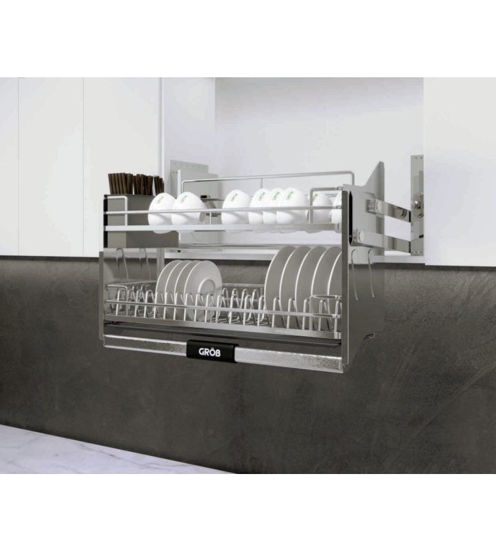 Giá Bát Nâng Hạ Nan Dẹt Inox Mờ Full SUS304 GROB